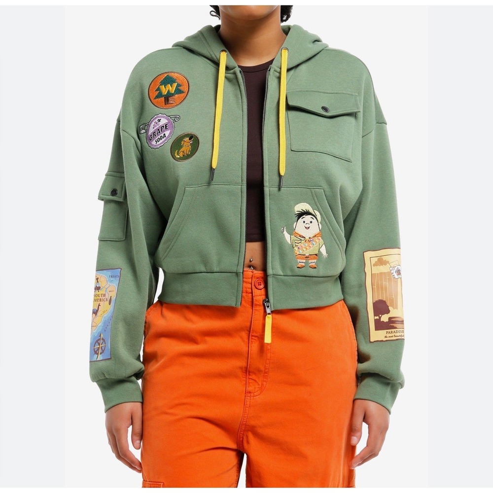 Her Universe Disney Pixar Up Adventure Is Out There Green Zip Up Hoodie LG